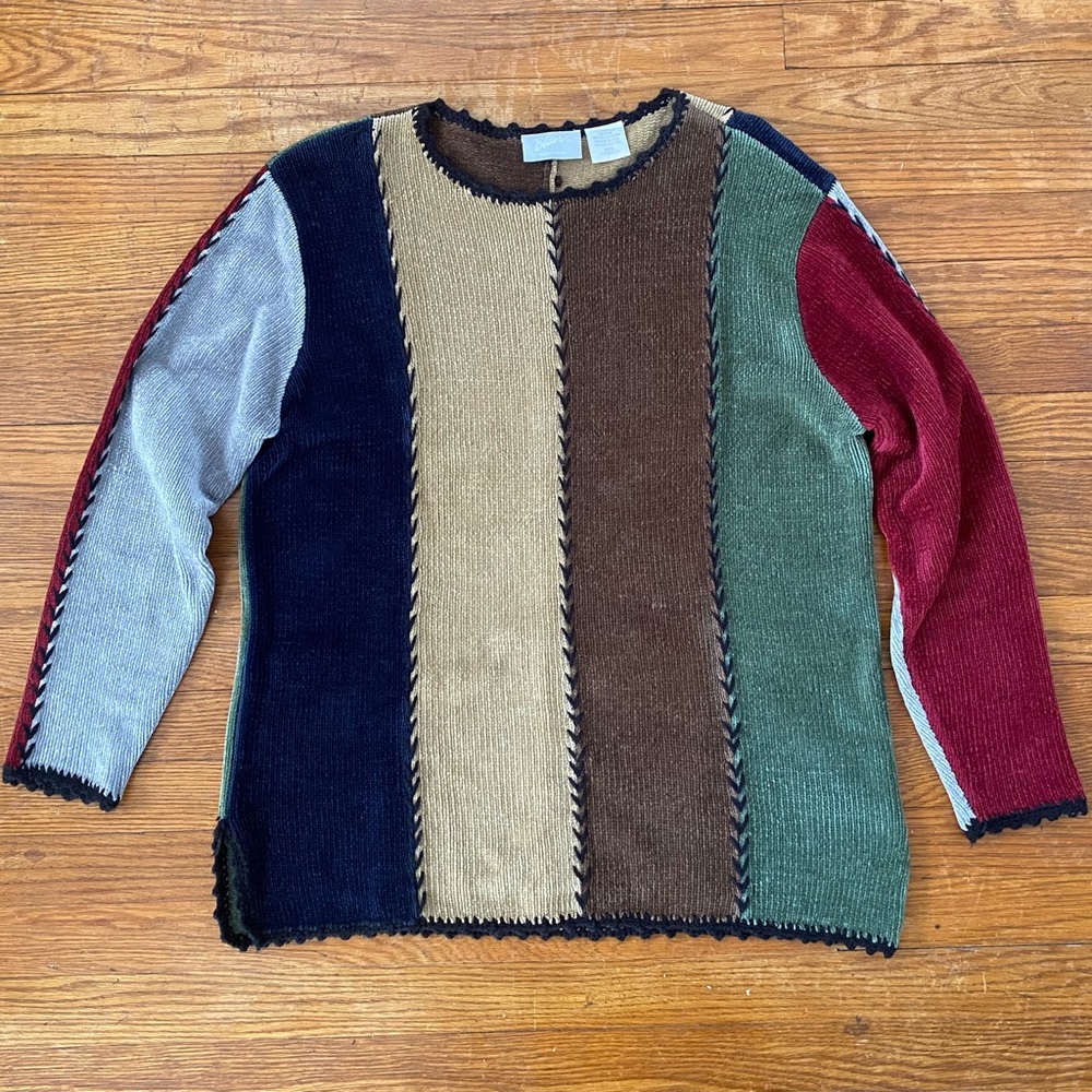 VINTAGE 90s PATCHWORK PULLOVER SWEATER - image 3